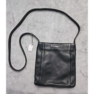 Nine West Solid Black Leather Crossbody Bag‎ Purse Single Strap